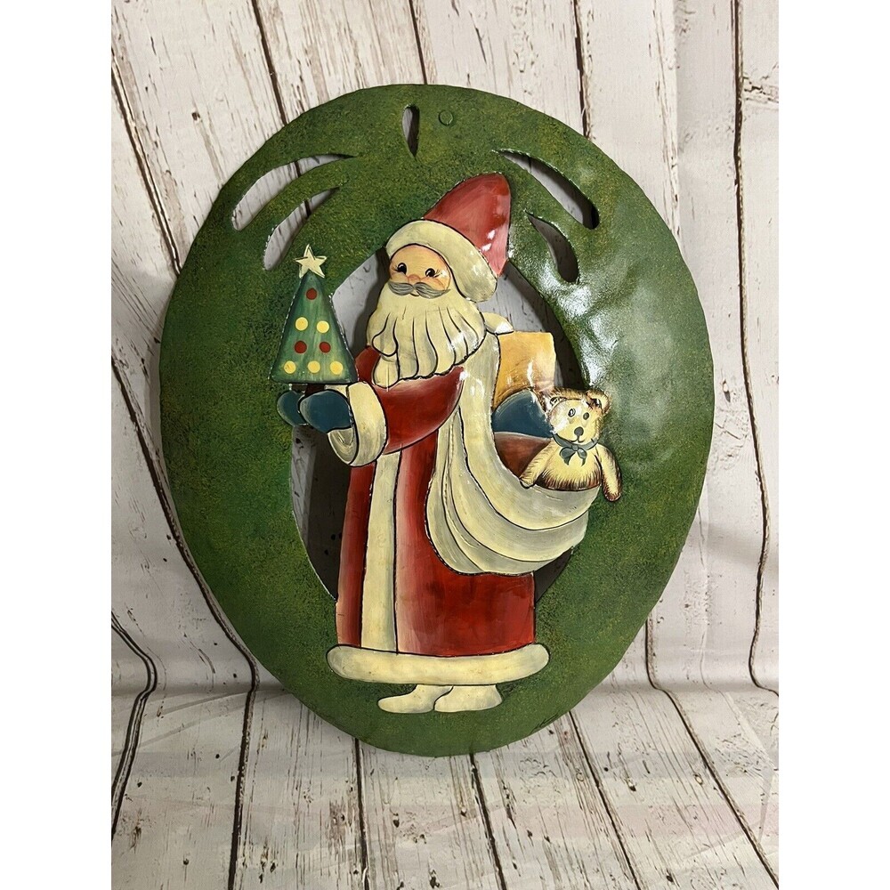 Vintage Old World Creations By MIMI Metal Santa Wall Hanging Hand Hammered Xmas